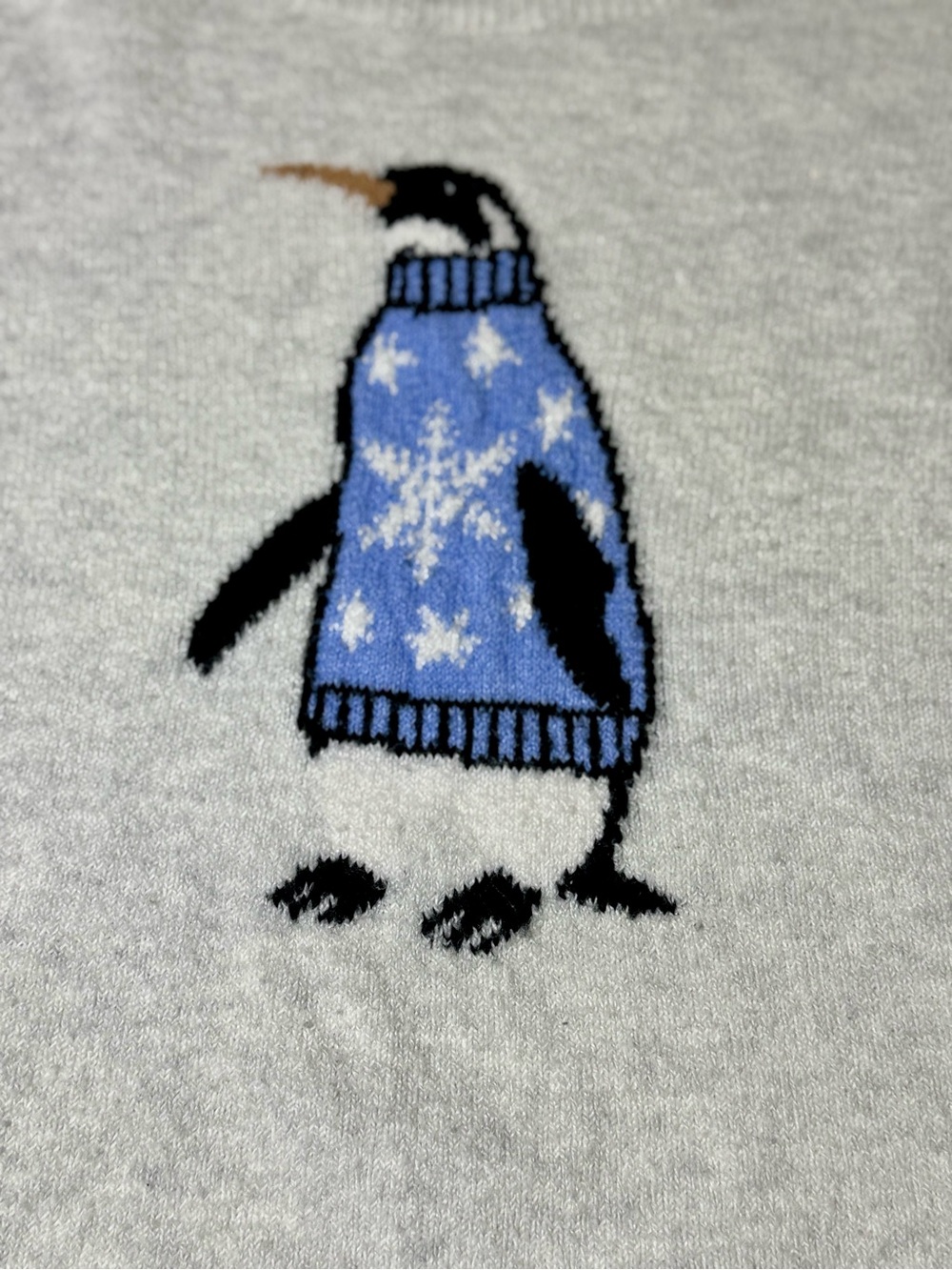 LOFT Light Gray Sweater with Blue Penguin Motif